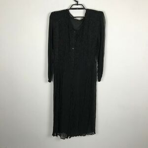 Vintage 1980s Dress Black Chiffon Beaded Size M Rayon Jakelin Sport Womens